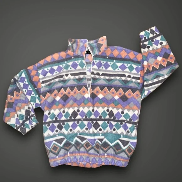 v i n t a g e :: Retro Oversized Aztec Fleece Jacket Pullover - Picture 3 of 9